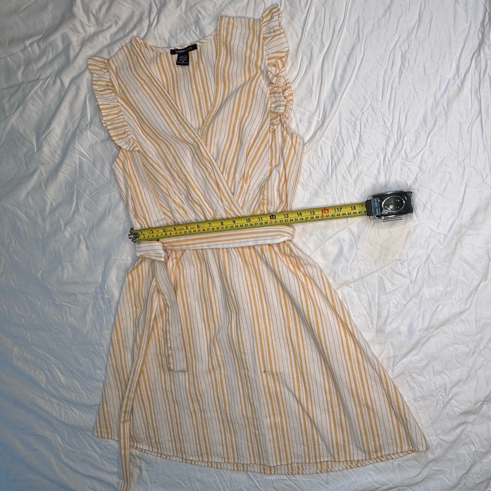 Robert Louis Striped Linen Wrap Dress Orange White Flutter Sleeves Summer Medium - Picture 11 of 13